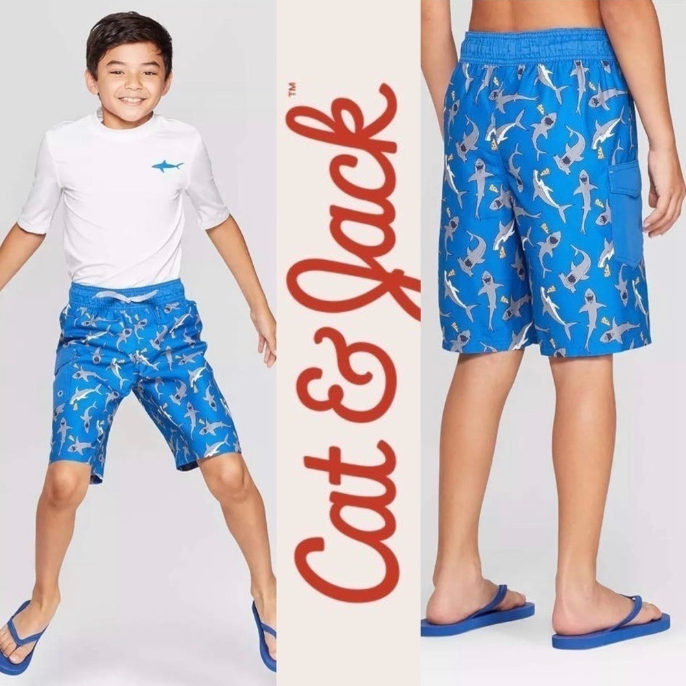 CAT & JACK Boys' Shark Print Swim Trunks - Size XS (4/5)